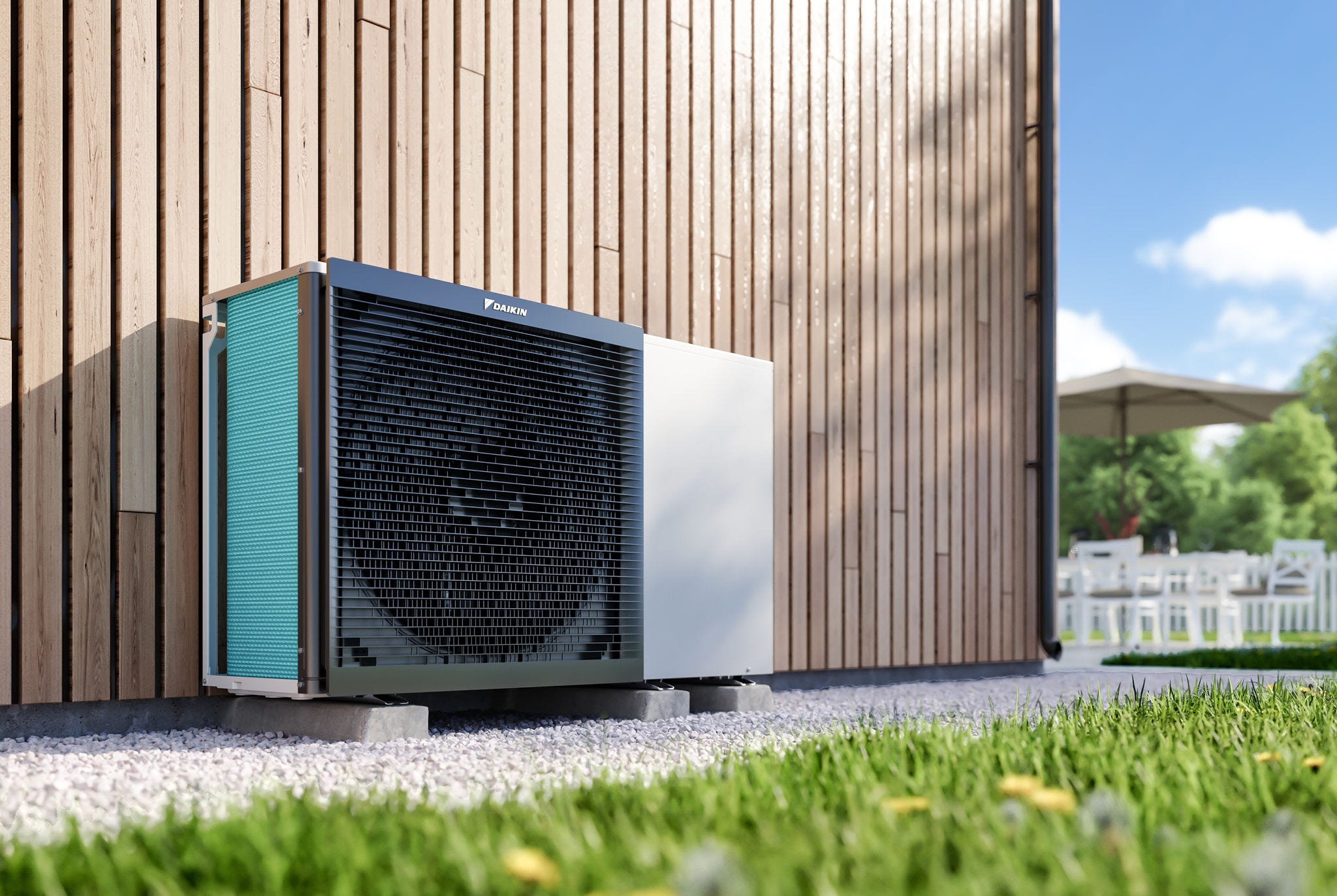 Pompa ciepła Daikin w ogrodzie 